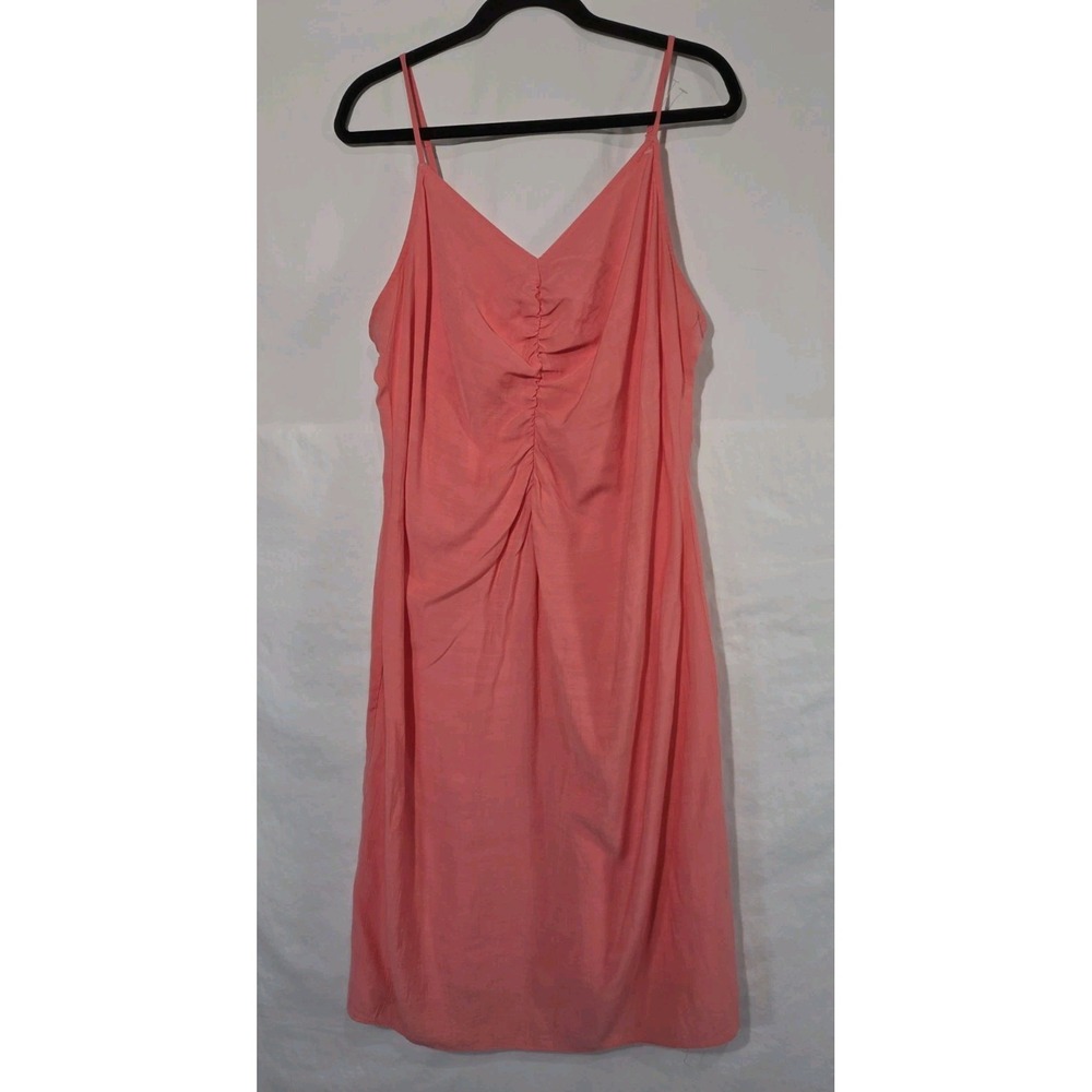 Nine West Slip Dress Womens XL Coral Pink Ruched Front‎ V-Neck Strappy Coastal